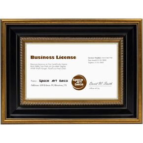Space Art Deco, 5.5x8.5 Business License Frame, Professionals Certificate Frame, Tempered Glass Wall Hangers or Easel Stand Tabletop Display (Dark Brown/Gold, 1-Pack)