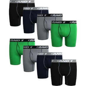 AND1 Boys' Underwear - Performance Compression Boxer Briefs, Functional Fly (8 Pack)