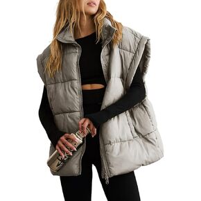Dokotoo Women's Casual Winter Oversized Puffer Vest Stand Collar Flysleeve Insulated Padded Puffy Jackets Coat with Pockets