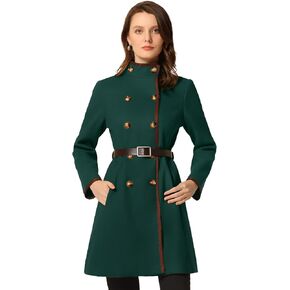 Allegra K Women's Peacoat Trench Long Coat Belted Winter Stand Collar Coats