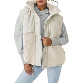 Imily Bela Women’s Winter Fleece Vest Stand Collar Button Down Casual Hooded Coat