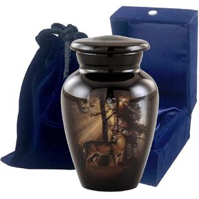 Deer Keepsake Urn - Handcrafted Deer Hunting Sharing Urn - Mini Buck Urn - Funeral and Memorial Keepsake Cremation Urn for Human Ashes with Velvet Box & Bag (Keepsake)