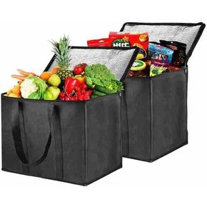 2 Pack X-Large Insulated Bag 30L ,Pizza Delivery Bags，Cooler Bags Insulated for Travel Pizza Bag Food Delivery Bag , Insulated Reusable Grocery Bags Warm Cooler Bags ,for Food & Grocery Hold,Black