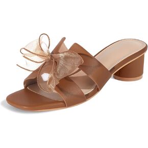 gihubafuil Women's Slip on Heeled Sandals Square Open Toe Chunky Heel Slides Summer Shoes