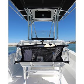 Boat Storage Bag with 3 Divisions Storage, Adjustable Boat Organizer, Mesh Boat Tackle Life Jacket Storage Bag for Boat Suspended Bag, Net Holder for Boat Suitable for Leaning Post (32 INCH)