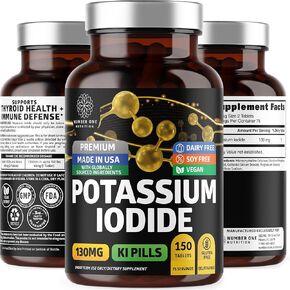 Premium Potassium Iodide Tablets, Natural KI Pills to Support Immunity, 130 mg per Serving, 150 Tablets