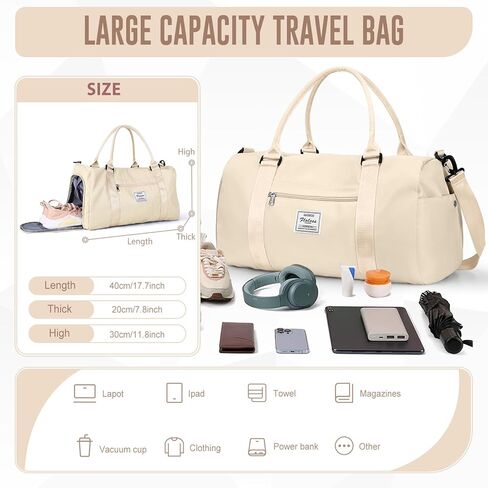 حقيبة رياضية للنساء، حقيبة سفر ليلية لعطلات نهاية الأسبوع مع حجرة الأحذية وحقيبة حمل رياضية للطائرات وحقيبة سفر لأغراض شخصية للسفر وصالة الألعاب الرياضية واليوجا والسباحة باللون الرمادي والأزرق in Kuwait