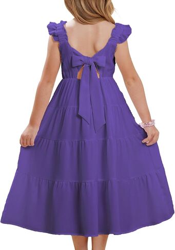 GRACE KARIN Girls Tie Back Dress Ruffle Sleeve Tiered Spring Summer Maxi Dresses Size 5-12 in Kuwait