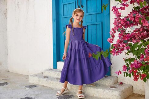 GRACE KARIN Girls Tie Back Dress Ruffle Sleeve Tiered Spring Summer Maxi Dresses Size 5-12 in Kuwait
