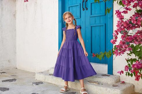 GRACE KARIN Girls Tie Back Dress Ruffle Sleeve Tiered Spring Summer Maxi Dresses Size 5-12 in Kuwait