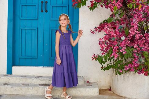 GRACE KARIN Girls Tie Back Dress Ruffle Sleeve Tiered Spring Summer Maxi Dresses Size 5-12 in Kuwait