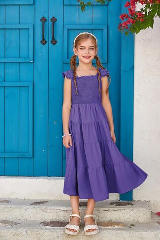 GRACE KARIN Girls Tie Back Dress Ruffle Sleeve Tiered Spring Summer Maxi Dresses Size 5-12 in Kuwait
