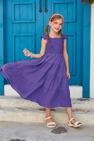 GRACE KARIN Girls Tie Back Dress Ruffle Sleeve Tiered Spring Summer Maxi Dresses Size 5-12 in Kuwait