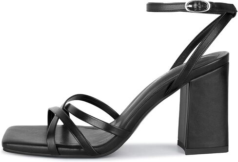 كعب مكتنز من ويت كيس للنساء بكعب عريض للنساء 3.35 بوصة ارتفاع الكعب مع حزام كاحل قابل للتعديل مربع مفتوح عند الأصابع لحفلات العودة للوطن، ذهبي أسود وأبيض in Kuwait