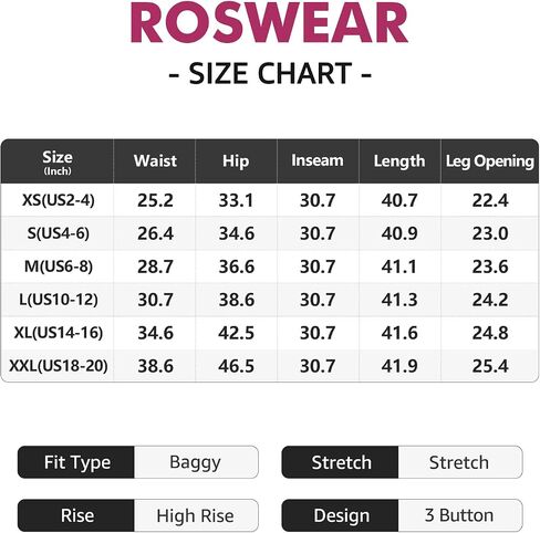 بنطال جينز نسائي كاجوال من roswear عالي الخصر من قماش الدنيم قابل للتمدد وفضفاض وواسع الساق in Kuwait