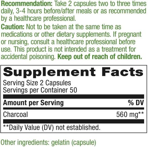 Natures Way Activated Charcoal Intestinal Cleanser Capsule, 260 mg - 100 per pack - 3 packs per case.3 in Saudi Arabia