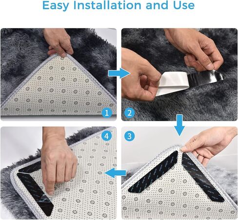 8 Piece Adhesive Grippers for Rugs, Non-Slip Rug Tape for Hardwood Floors and Tiles, Reusable Washable Carpet Tape, Double Sided Anti Curl Corner Side Gripper in Saudi Arabia