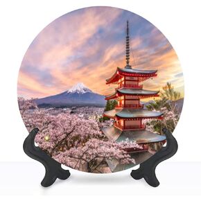Decorative Plates for Display 8" Landscape Sunset Forest Ceramic Ornament with Display Stand and Hook Up for Wall Decor Hanging Festival Wedding Gift