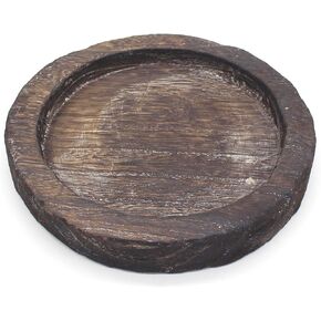 CVHOMEDECO. Primitives Solid Wood Decorative Plate Vintage Round Hand Carved Wooden Candle Plate Rustic Treenware Home and Office Décor Art, Dia. 8 Inch