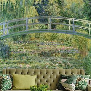 Honcet Monet Water Lilies and Japanese Bridge Tapestry for Bedroom, Green Nature Wall Tapestry, Classical Art Tapestries for Living Room Dorm Office 51" X 60"