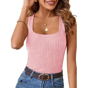 MEROKEETY Women's Ribbed Tank Tops Knit Square Neck Sleeveless Shirts Summer Casual Basic Tanks