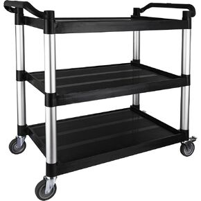 Utility Cart On Wheels 3 Tiers Service Cart with Wheels Plastic Heavy Duty Carts for Restaurant/Kitchen/Hotel/Laundry/Studio/Garage-Large