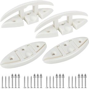 5 Inch Nylon Folding Boat Cleat 4 Pack,Marine Grade Boat Dock Cleats with Bolts and Screws, Flip Up Dock Cleat Rope cleats for Deck, Motorboat and Kayak (Black/White)