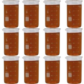 100ml Beaker, Tall Form, 3.3 Borosilicate Glass, Double Scale, Graduated, Karter Scientific 213F7 (Pack of 12)
