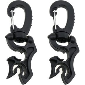 E-outstanding Diving Hose Holder 2PCS Black Scuba Diving Double Hose Holder with Snap Hook Snorkeling Double BCD Clip Regulator Retainer Buckle Hook