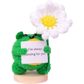 Funny Positive Frog, Creative Knitted Wool Frog Doll with Positive Card for Cheer Up Gifts and Party Decorations Birthday Gifts