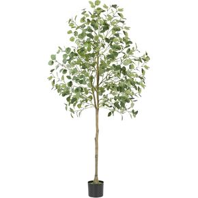 6FT Artificial Eucalyptus Tree Indoor Fake Tree Tall Fake Eucalyptus Plant Large Lifelike Green Faux Tree for Home Office Living Room Bedroom Corner Decor