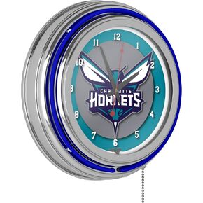 Trademark Global Charlotte Hornets NBA Chrome Double Ring Neon Clock