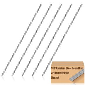 5 Pcs 316 Stainless Steel Round Rod, 3/8" Diameter and 12" Length Stainless Steel Rod Metal Bar Solid Shaft Rods for Industry, Metal DIY Craft and Metal Working Hobbies