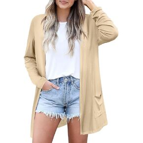 Yekaty Womens Lightweight Cardigan Shirt Soft Open Front Draped Cardigans Long Dusters with Pockets