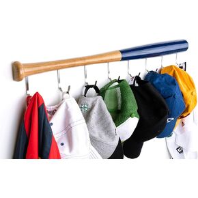 Coat Rack Wall Mount with 8 Hooks on Hardwood Baseball Bat. Fully Assembled, Fun Clothes Hanger. Unique Gift for Sports Fans. for Display on Door in Entryway, Bathroom, Kids Room
