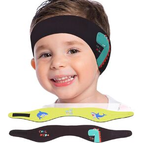 MoKo Swim Headband for Kids, 2PCS Lovely Cartoon Swimming Headband Ear Band for Kids Keep Water Out Waterproof Ear Protection Band for Bathing Swimming Ear Band for Kid Age 4-17 M Size, Black + Yellow
