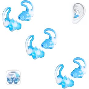 Tayogo Swimming Ear Plugs, 3 Pairs Waterproof Reusable Silicone Swim Earplugs for Swimming Surfing Snorkeling and Other Water Sports,Blue
