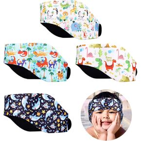 LUTER 4pcs Swimming Headband for Kids, Adjustable Waterproof Swimming Ear Plugs Cute Cartoon Ear Band Swim Protection Earplugs Dinasour Sea Life Patterns Keep Water Out of Ears