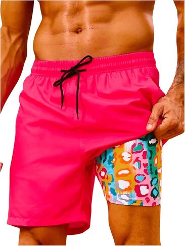 Floerns Men's Swim Trunks with Compression Quick Dry Shorts Swim Board Shorts in Kuwait