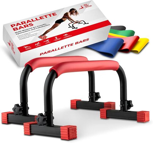 قضبان Parallettes للدفع والغطس - معدات تمارين رياضية بمقابض رغوية - مجموعة إضافية من الأربطة المقاومة in Saudi Arabia