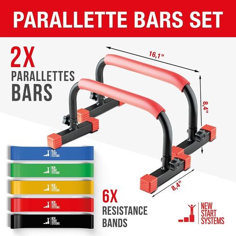 قضبان Parallettes للدفع والغطس - معدات تمارين رياضية بمقابض رغوية - مجموعة إضافية من الأربطة المقاومة in Saudi Arabia