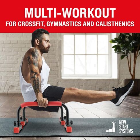 قضبان Parallettes للدفع والغطس - معدات تمارين رياضية بمقابض رغوية - مجموعة إضافية من الأربطة المقاومة in Saudi Arabia