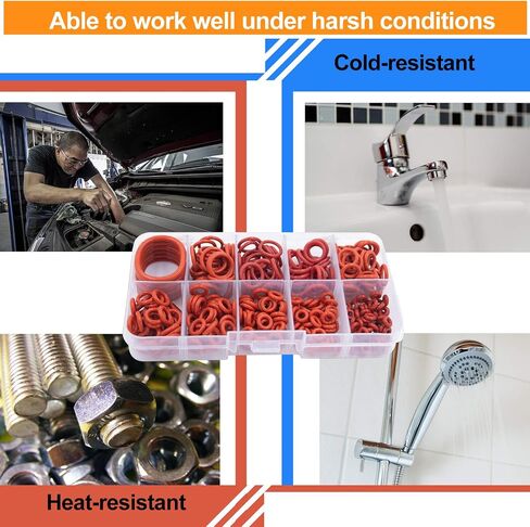 Silicone Sealing Gasket O-Ring - Resist Oil and Heat Round O-Rings Rubber Assortment Set for Auto,Plumbing and Faucet, 10 Different Sizes Total 351 Pcs in Saudi Arabia