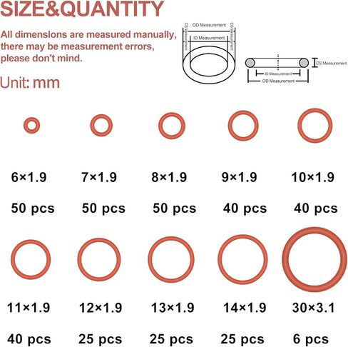 Silicone Sealing Gasket O-Ring - Resist Oil and Heat Round O-Rings Rubber Assortment Set for Auto,Plumbing and Faucet, 10 Different Sizes Total 351 Pcs in Saudi Arabia