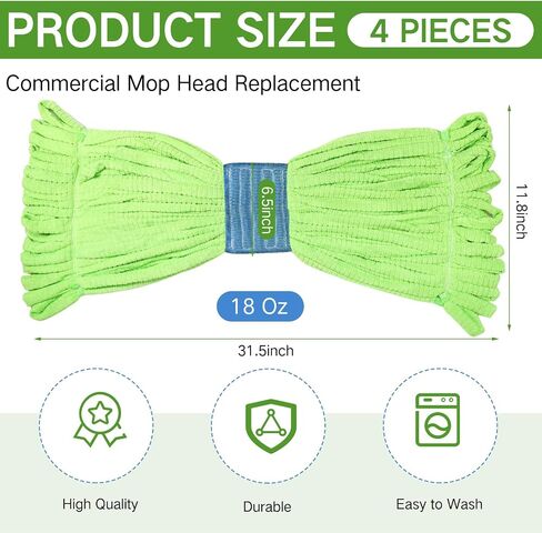 4 Pcs Commercial Mop Head Replacement Tube Microfiber Mop Heads for Floor Cleaning Industrial Mop Heads Looped End Wet Mop Head Refill for Home Commercial Industrial Use (Fruit Green,Large) in Saudi Arabia