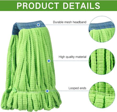 4 Pcs Commercial Mop Head Replacement Tube Microfiber Mop Heads for Floor Cleaning Industrial Mop Heads Looped End Wet Mop Head Refill for Home Commercial Industrial Use (Fruit Green,Large) in Saudi Arabia