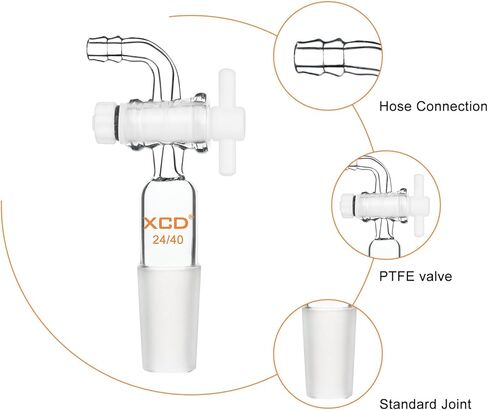 محول زجاجي XCD Lab، محول التحكم في تدفق الفراغ مع محبس PTFE، وصلة خرطوم مشتركة ومنحنية 24/40 لإمدادات المختبر in Saudi Arabia