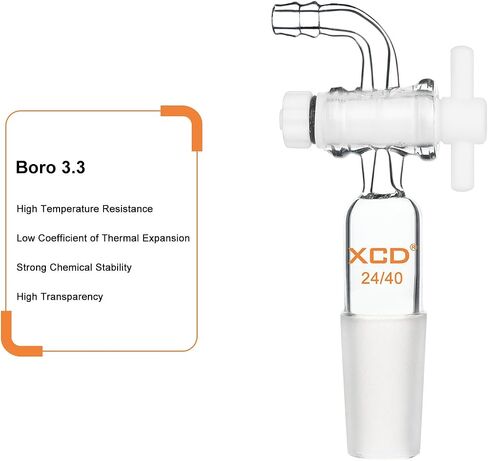 محول زجاجي XCD Lab، محول التحكم في تدفق الفراغ مع محبس PTFE، وصلة خرطوم مشتركة ومنحنية 24/40 لإمدادات المختبر in Saudi Arabia