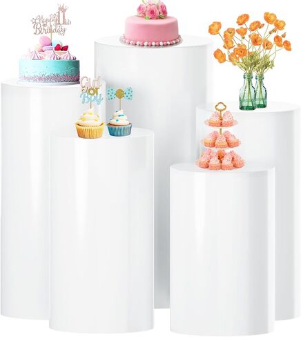 White Cylinder Stand for Party Pedestal Stand Set of 3 Cylinder Stands Round Cylinder Pedestal Stands for Parties Dessert Table Display Pillars Cake Stand Cylinder for Wedding Birthday Props in Saudi Arabia
