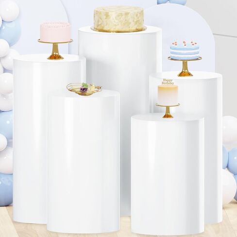 White Cylinder Stand for Party Pedestal Stand Set of 3 Cylinder Stands Round Cylinder Pedestal Stands for Parties Dessert Table Display Pillars Cake Stand Cylinder for Wedding Birthday Props in Saudi Arabia